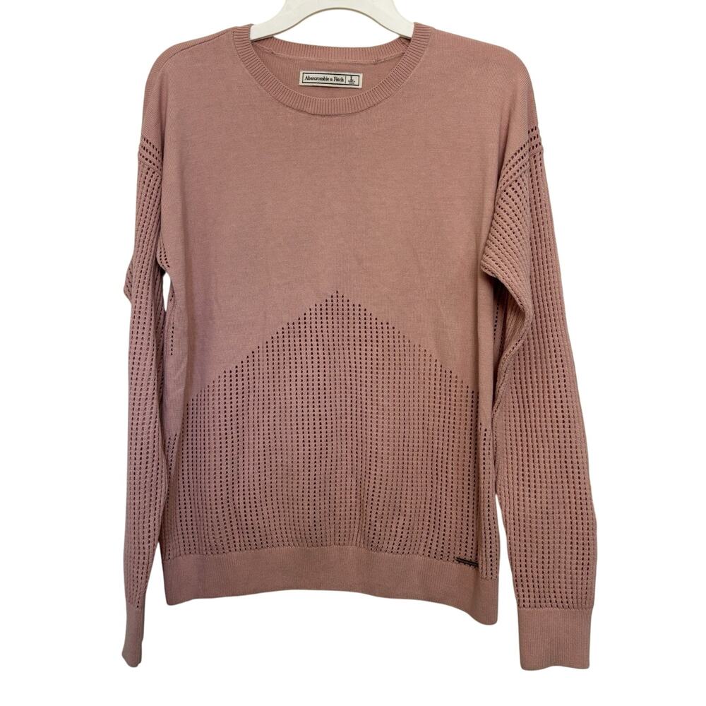 Abercrombie & Fitch Pink Crewneck Open Knit Beach Sweater L Minimal Comfy